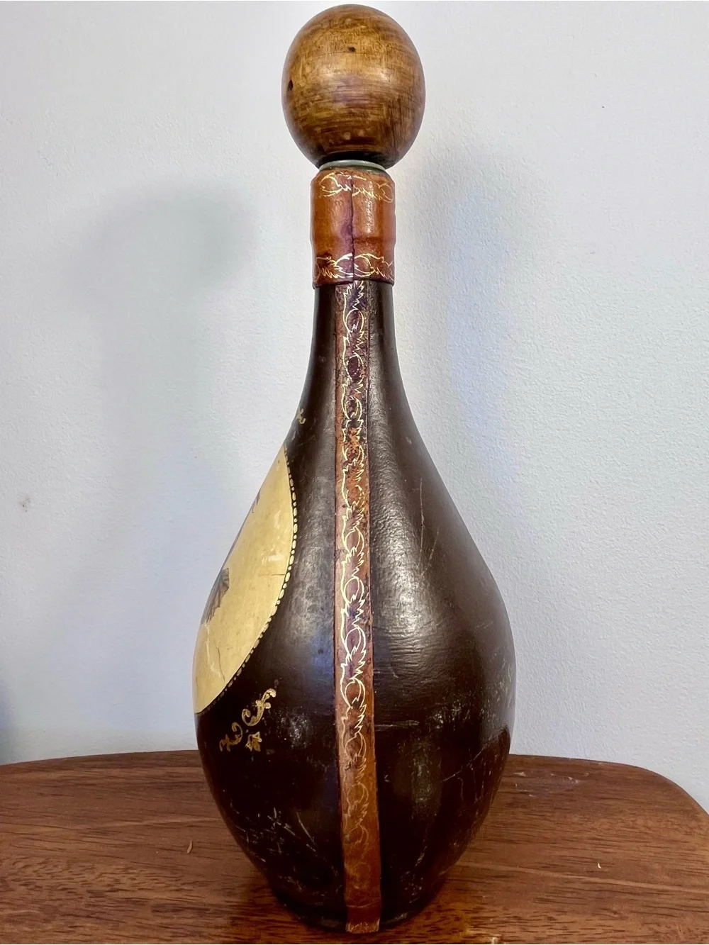 Florence‎ Italy Fausto Corduri Leather Wrapped Decanter Bottle Grapes Vintage